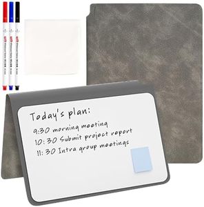 SAYEEC Whiteboard Notebook, Portable Dry Erase Board with 3 Colors Fineliner Pens, Gray PU Cover Erasable Handheld White Board Reusable Drawing Notebook Easel Pad for Meeting Business Office School