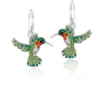 BLING BIJOUX - WOMEN'S SILVER EARRINGS - Sterling Silver drop Earrings with Colorful Flying Hummingbird Crystal - women's jewellery and Gifts - Hypoallergenic earrings Hooks