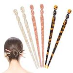 Sibba 6 Pcs Acetate Hair Sticks Vintage Hairpin Chopstick Leopard Print Tortoise Shell Hair Pins Long Chinese Hairpins for Women Girls Bun Hairstyles