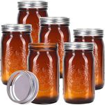 AYHOJIO Amber Glass Mason Jars 32 oz Wide Mouth with Airtight Lids and Bands 6 Pack Large Glass Canning Mason Jars-1Liters,Great for Canning Jar Pickle Fermenting Jam Jar (Set of 6)