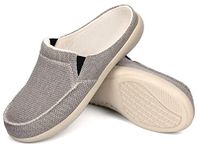 Arch Support Slippers for Men Plantar Fasciitis Flat Feet Pain Relief Winter Canvas Orthopedic Orthotic Home Shoes House Bedroom Indoor Clogs for Men Mules Scuffs Non Slip Breathable Grey Size 10