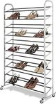 1ABOVE 10 Tier Freestanding Vertical Chrome Shoe Organiser | Heavy Duty Storage Unit | Quick Assembly | Holds up to 50 Pairs - great storage and organization for any room (10 TIER)