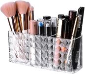 Classycoo Makeup Brush Holder, 3 Slot Clear Acrylic Makeup Brush Organiser Cosmetic Display Holder for Makeup Brush, Lipstick, Lip Gloss, Eyeliner Desk Storage Box