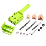 41pcs Quick Wood Doweling Jig Set Handheld Pocket Hole Jig Fit 6/8/10mm Drill Bits Straight Hole Puncher for Carpentry Dowel Joints Drill Guide Metal Sleeve Green