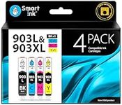 Smart Ink Compatible Ink Cartridge Replacement for HP 903 903XL High Yield 4 Multipack (Black & C/M/Y) with Advanced Chip Technology to use with HP Officejet 6950 Officejet Pro 6960 6970 All-in-one