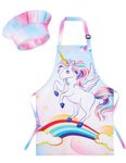 WERNNSAI Kids Aprons and Chef Hat Set Girls Art Aprons Set Child Painting Art Smock Cooking Gardening Painting Smock with Pocket Paint Smock Child Artist Costume Chef Costume Kids Unicorn Chef Outfit