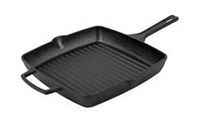 Prestige x Nadiya Cast Iron Griddle Pan - Pre Seasoned Square Cast Iron Pan 25cm, Induction suitable, BBQ & Oven Safe, Toxin Free Cast Iron Skillet Griddle Pan, Black