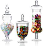 Diamond Star Set of 3 Clear Glass Apothecary Jars, Decorative Weddings Candy Buffet Display Elegant Storage Jar (H: 9", 12.5", 14")