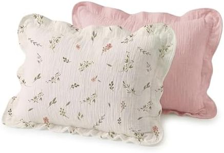Wimist Toddler Pillowcases for 13"x18" Pillow 2 Pack, Muslin Small Toddler Baby Kids Travel Pillow Covers for Boys Girls with Envelope Closure (Blush Meadow-Ruffled, 13 x 18 Inch)