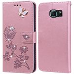 PKQTOP Phone Case for Samsung Galaxy S6 with Kickstand,Card Slots,Silicone Bumper,Shockproof,Flip Wallet Leather Protective Cover for Samsung Galaxy S6(5.1'')