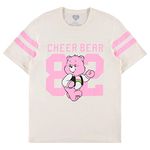 Care Bears Ladies Classic Shirt - Cheer Friend Funshine Good Luck Varsity Stripe Sleeve Athletic Tee, Ivory, X-Small