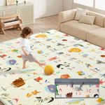 OneLittle Baby Playmats for Floor, 79”×71” Foldable Extra Large Play Mat, Waterproof Foam Mat for Tummy Time Play Pen, Crawling Mat for Babies Toddles Infants with Travel Bag (Animal, 79”×71” ×0.4”)