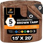 Multipurpose Protective Cover Brown Poly Tarp 15' x 20', Drop Cloth - Durable, Water Resistant, Weather Resistant - 5 Mil Thick Polyethylene - by Xpose Safety