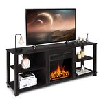 Tangkula Fireplace TV Stand for 65 inches TV, with 18 inches 1500W Recessed Electric Fireplace with 7 Flame Setting & Remote Control,Faux Fireplace TV Stand (Black)