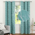 Encasa XO Printed Blackout Curtains 7 ft, 2 pcs | Silver Foil Twigs Teal Design I Room Darkening - Blocks 85% Light | Sound and Heat Reduction for Bedroom, Living Room I Machine Wash