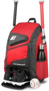 Tonesport Baseball Bag - Backpack for Baseball, Softball, Tball - Adults & Youth Bat Bag - Dark Red