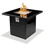 Yaletown 420 Model Square Fire Pit Table for Outside Patio – 30" Small Outdoor Propane Gas Fire Table, Black – with Glass Rocks Set, Pre-Attached 1m Hose and Regulator