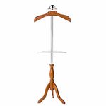 LOCOMOTO Wooden & Stainless Steel Coat Hanger Stand used in Home, Office & Showroom as Display Coat Stand (Teak Color. 45 Inch Height)