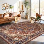 Moynesa Ultra-Thin Washable 8x10 Area Rugs for Living Room, Boho Oriental Rugs for Bedroom Non-Slip Non-Shedding, Large Vintage Carpet for Dining Room Home Office Decor, Brown/Multi