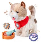 TUMAMA Toy Cat for Kids, Cute and Realistic Kitty Toy That Walks, Meows, Tongues Out and Wags Tail, Interactive Electronic Cat Plush Toy with Leash, Best Gift for Boys and Girls Ages 3 4 5 6 7