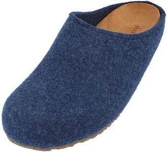 HAFLINGER Grizzly Michl Felt Slippers with Rubber Sole, Jeans 472, 9 AU