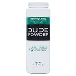 DUDE Body Powder, Menthol Chill 4 Ounce Bottle Natural Deodorizers Cooling Menthol & Aloe, Talc Free Formula, Corn-Starch Based Daily Post-Shower Deodorizing Powder for Men