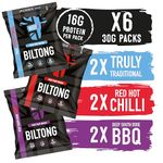 BEEFit Biltong Beef Jerky Flavour Fest - One Bag of Each Flavour - Traditional, Red Hot Chilli & BBQ - Healthy High Protein Snacks, Gluten Free, Perfect for On-the-Go (6x30g)