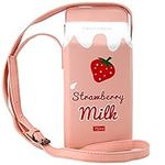 QiMing Strawberry Milk Box CrossBody Purse Bag,PU Phone Shoulder Wallet for Women Girl(CaoM)