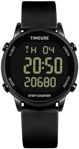TIMEURE Pedometer Watch for Women, Step Counter for Walking No App/Phone Required Step Counter, Waterproof Fitness Calorie Tracker, Distance Tracking, Alarm, Large Digital Display, TU-2509 (All Black)