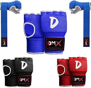 DMX INTL Boxing Inner Gel Mitt Padded Gloves Quick Elastic Hand Bandage Wraps Fist Hands Protection Ideal for Kickboxing, Muay Thai, MMA, Martial Arts Training (Pair) (Blue, L/XL)
