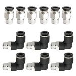 Hamineler 12 PCS Straight Push Release Connectors, Push to Connect Tube Fitting Tube Connect Fittings 1/8inch NPT Thread 1/4inch Tube OD