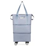 Storite Nylon 61 Cm Travel Duffle Bag With Wheels Expandable Foldable Bag For Travel Waterproof With Rolling Detachable Wheels (Mist Blue - 61 X 40 x 16 cm)