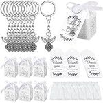 Bonuci 120 Pieces Baptism Party Favors Angel Keychain Pendant First Communion Party Boxes White Organza Bags with Drawstring Thank You Tags for Guests Baby Shower, 30 Sets