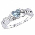 Palesa: 0.6ct Heart-Cut Aquamarine Ice CZ Crossover Infinity Promise Ring, 3266A sz 11.0, 925 Silver