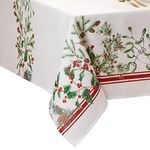 Elrene Home Fashions Winter Holiday Berry Bordered Tablecloth, Decorative Christmas Table Cover, 60" X 144", Oblong