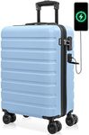 AnyZip Carry On Luggage 21" Hardside PC ABS Lightweight USB Suitcase with Wheels TSA Lock Light Blue