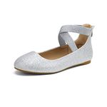 DREAM PAIRS Women's Flats Comfortable Fashion Elastic Ankle Straps Shoes,Sole_Stretchy,Silver/Glitter,Size 9 M US