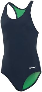 Sporti Girls' Solid Racer Back One-Piece Swimsuit - Bathing Suits for Girl, Comfortable Girls One Piece Swimsuits - Navy - X-Large (14/16)