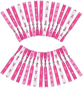 WANDIC Pulsera ajustable con cinta rosa, 30 unidades, 5 estilos, de poliéster para concienciación sobre el cáncer de mama, pulsera de esperanza y fe para mujer, Medium, Poliéster