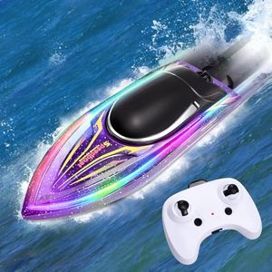 YOOHBERRYS Bateau Télécommandé, Bateau RC avec Lumières LED, 2,4 GHz Bateaux Radiocommandé Rapide et Étanche, Bateaux Télécommandé Jouet pour Enfants et Adultes, Idéal pour Lacs (Purple)
