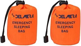 Delmera Emergency Survival Sleeping Bag, Lightweight Waterproof Thermal Emergency Blanket, Bivy Sack with Portable Drawstring Bag for Outdoor Adventure, Camping, Hiking, Orange (Orange- 2 Packs)