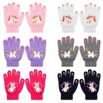 QKURT 6 Pairs Kids Knit Gloves, Winter Magic Gloves Thermal Children Gloves Stretchy Colourful Gloves Full Finger Gloves Birthday Christmas Gloves for 5-12 Years Old Boys Girls