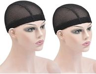 2 Pcs Black Mesh Dome Wig Cap Elastic Crochet Braid Wig Caps for Making Wig (Black M)