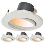 LEDwholesalers 4" Recessed Dimmable 10W LED Adjustable Gimbal Head Downlight with White Trim, UL & Energy Star (4-Pack), Selectable CCT 2700K-5000K, 2222CCTx4