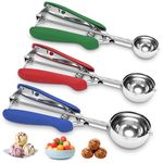 Cookie Scoop Set of 3,Color-Coded Cookie Scoops for Baking with Engraved Sizes,18/8 Stainless Steel Ice Cream Scoop with Non-Slip Soft Rubber Handles,Dough Scoopers for Cupcakes,Meatballs,Muffins