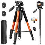 Victiv 72-inch Tall Tripod for Camera, Durable Aluminum Stand Lightweight Monopod for YouTube Videos, Live Webcasts with 2 Quick Release Plates 9.2 lbs Load for Travel and Work - Orange