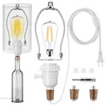 Make a Lamp or Rewire Kit,DIY Bottle Lamp Wiring Kit Includes 3-Way Light Socket,Electric Cord,Glass Drill Bit,Bottle Corks and Nipples Nuts,Essential Hardware Set for Bottle Lamp Design or Repair