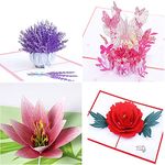 WESAPPINC 4Pack 3D Greeting cards Pop Up Holiday Postcards, Birthday Anniversaries Card for Fathers,Valentines, Friend,Kids, Thank You Handmade Appreciation Gifts (4Pack Flowers card)