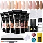 UR SUGAR Nude Poly Extension Gel Nail Kit, 6 Colours Neutral Nude Pink Poly Nail Gel Set All Seasons Acrylic Gel Builder Enhancement Starter Kit with Slip Solution Basic Manicure Tools Gifts for Women