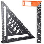 Preciva Carpenter Square Set - 7” Rafter Square and 12” Right Angle Ruler, Aluminum Alloy Carpenter Measuring Layout Tool for Woodworking and Carpentry